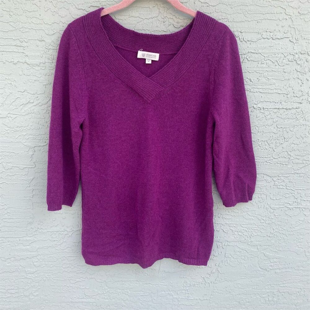 Kinross Cashmere Women's Cashmere Tunic Sweater Purple M Long Sleeve